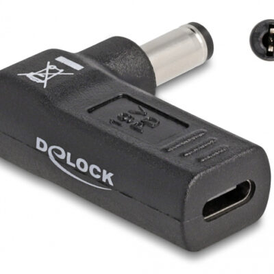 DELOCK αντάπτορας τροφοδοσίας 60010, USB-C σε 5.5×2.1mm, 90°, μαύρος