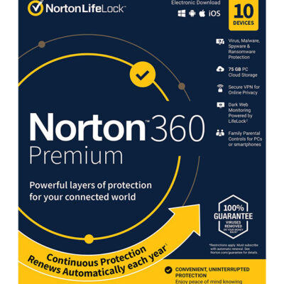 NORTON Antivirus 360 Premium ESD, 10 συσκευές, 75GB cloud, 1 έτος