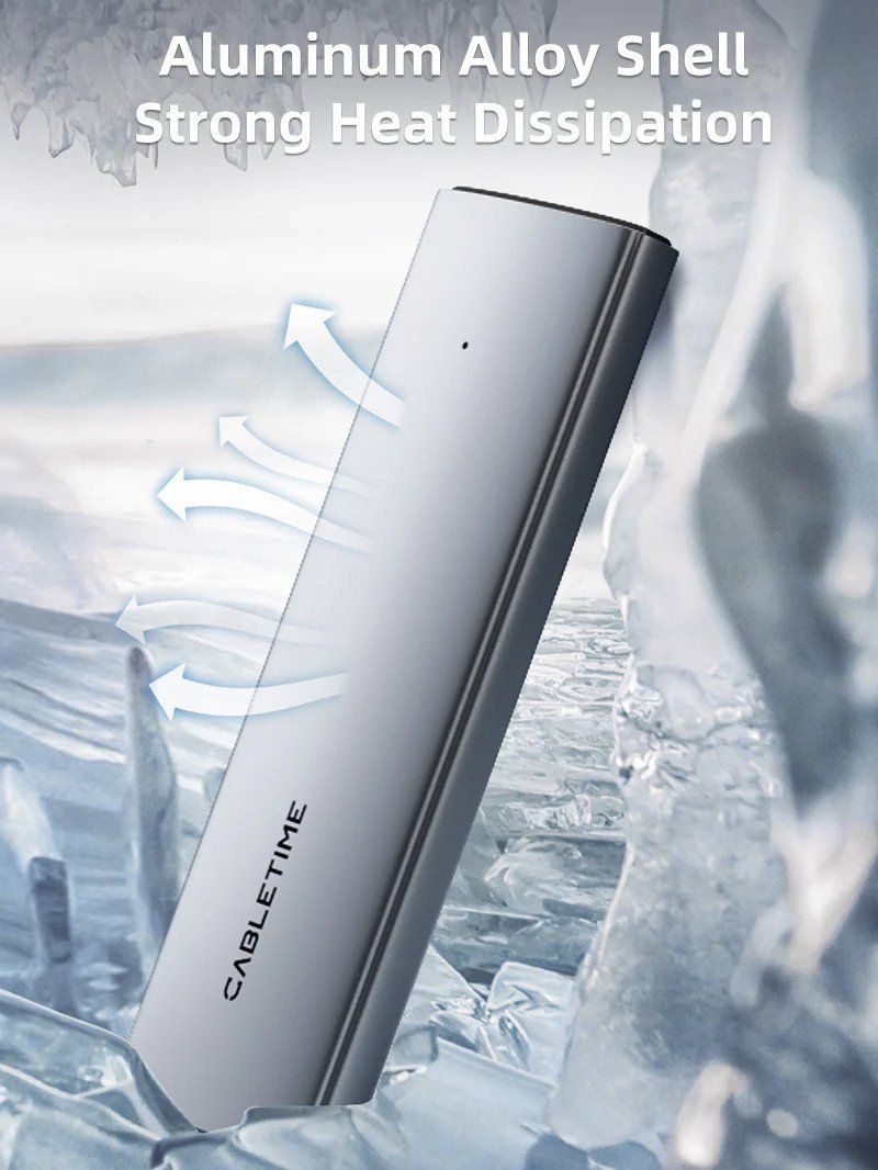 CABLETIME θήκη για M.2 NVMe/SATA SSD CT-SSD03-AG tool free, 10Gbps, γκρι - Image 6