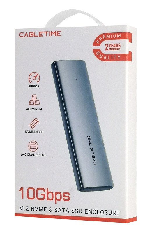 CABLETIME θήκη για M.2 NVMe/SATA SSD CT-SSD03-AG tool free, 10Gbps, γκρι - Image 8